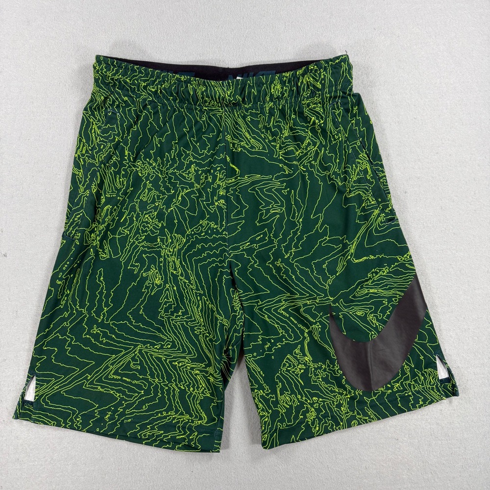 Nike Short Mens Medium Green Topographic Athletic Baskteball Dri-Fit Big Swoosh